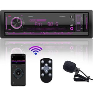 Single Din Car Stereo Receiver: Bluetooth Car Radio System - Marine Audio with LCD Display | FM AM | USB SD AUX MP3 | APP Remote | 2.1A Quick Charge