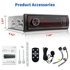 Single Din Car Stereo Receiver: Bluetooth Car Radio System - Marine Audio with LCD Display | FM AM | USB SD AUX MP3 | APP Remote | 2.1A Quick Charge