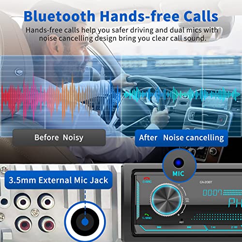 Single Din Car Stereo Receiver: Bluetooth Car Radio System - Marine Audio with LCD Display | FM AM | USB SD AUX MP3 | APP Remote | 2.1A Quick Charge