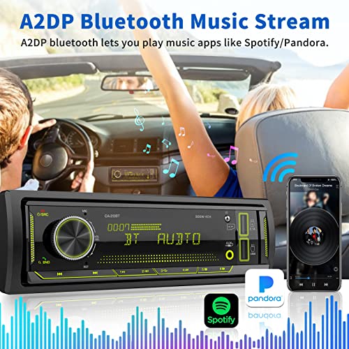 Single Din Car Stereo Receiver: Bluetooth Car Radio System - Marine Audio with LCD Display | FM AM | USB SD AUX MP3 | APP Remote | 2.1A Quick Charge