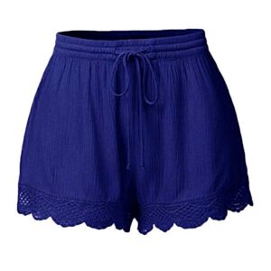 andongnywell shorts for women solid ruffle hem drawstring pajamas mini pants solid color short trousers (blue 1,medium)