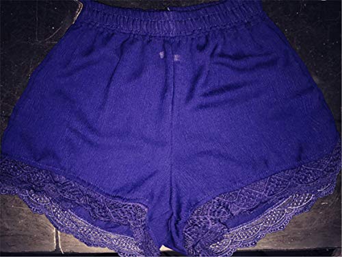 Andongnywell Shorts for Women Solid Ruffle Hem Drawstring Pajamas Mini Pants Solid Color Short Trousers (Blue 1,Medium)
