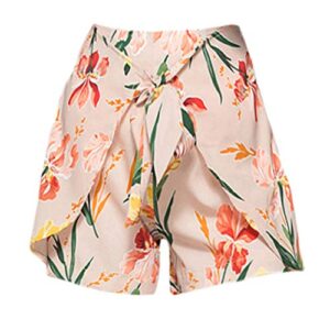 andongnywell women’s floral printed beachs pants loose elastic waist print summer casual beach short trousers (pink,large)