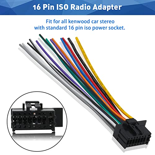 Aftermarket Radio Wiring Harness Replacement for Kenwood Radio 16 Pin Stereo Harness Adapter Connector