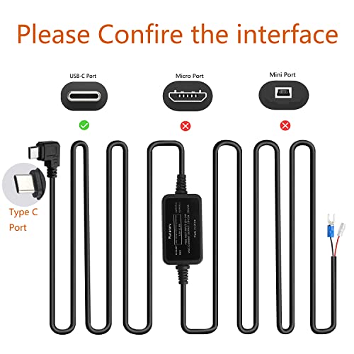 Converts 12V-24V to 5V/2A USB-C Hard Wire Kit for T130 Dash Cam, Low Voltage Protection Dash cam hardwire kit USB c Compatible for VIOFO HK4, AUTO-VOX V5 Apeman C880 goPro