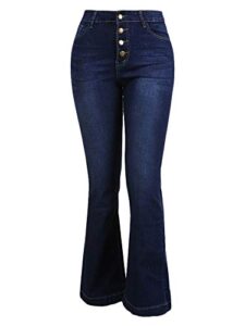 andongnywell womens classic stretchy flare jeans stretch slim bell bottom wide leg denim pants trousers (blue,x-large)