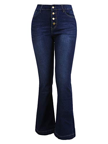 Andongnywell Womens Classic Stretchy Flare Jeans Stretch Slim Bell Bottom Wide Leg Denim Pants Trousers (Blue,X-Large)