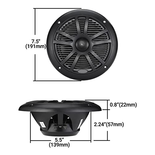 6.5 Inch Marine Boat Speakers, IPX6 Waterproof, Ceiling Wall Mount Full Range Woofer Speaker, 1 PC, 81Hz-18kHz Frequency Response 40 Ohm, Template for Easy Installation (Black)