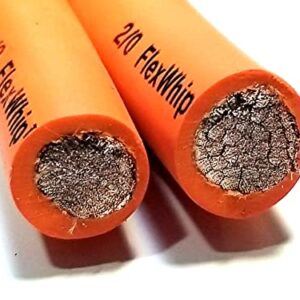 Battery Cable Pure Copper Orange Flex Whip Power Wire 1/0 or 2/0 Gauge AWG (2/0 Flex Whip(450A) 50 FT)