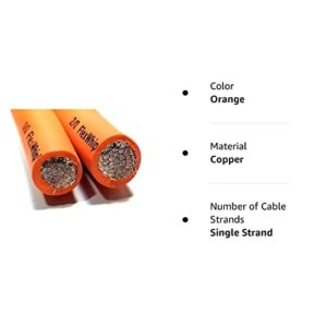Battery Cable Pure Copper Orange Flex Whip Power Wire 1/0 or 2/0 Gauge AWG (2/0 Flex Whip(450A) 50 FT)