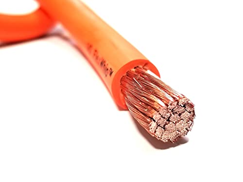 Battery Cable Pure Copper Orange Flex Whip Power Wire 1/0 or 2/0 Gauge AWG (2/0 Flex Whip(450A) 50 FT)