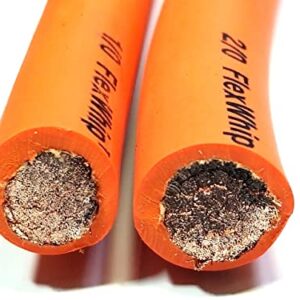 Battery Cable Pure Copper Orange Flex Whip Power Wire 1/0 or 2/0 Gauge AWG (2/0 Flex Whip(450A) 50 FT)