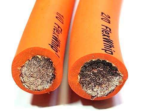 Battery Cable Pure Copper Orange Flex Whip Power Wire 1/0 or 2/0 Gauge AWG (2/0 Flex Whip(450A) 50 FT)