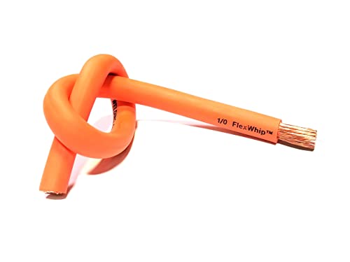 Battery Cable Pure Copper Orange Flex Whip Power Wire 1/0 or 2/0 Gauge AWG (2/0 Flex Whip(450A) 50 FT)