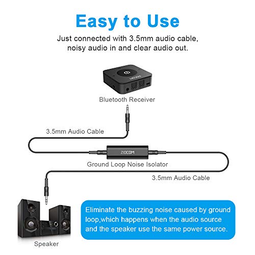 ZIOCOM Ground Loop Noise Isolator, Noise Filter, Eliminate The Buzzing Noise for Your Car Audio System/Home Stereo with Jack 3.5mm Audio Cable