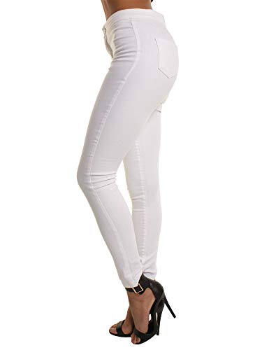 Andongnywell Women's Ripped Jeggings Pocket Denim Pants Ladies Skinny Stretch Distressed Jeans Trousers (White 2,X-Large)