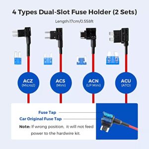 Dash Cam Hardwire Kit 3-Lead Acc Mini USB Hard Wire Kit Fuse for Dashcam Will 12V-24V to 5V/3A Car Dash Camera Charger Power Cord， Gift 4 Fuse Tap Cable （11.5ft）