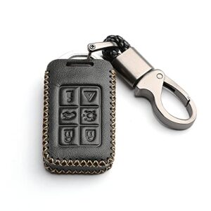 wfmj leather for volvo s60 s80 v40 v60 v70 xc60 xc70 remote smart 6 buttons key case holder cover fob chain (black)