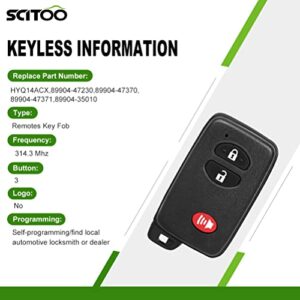 SCITOO 1pc Keyless Entry Remote Key Fob Replacement for Uncut Car Key for Toyota 4Runner 2010-2019 for Scion tC 2011-2016 Prius 2010-2016 Venza 2009-2016 FCC HYQ14ACX 314.3MHz 3 Buttons