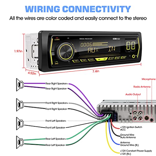 Car Stereo Bluetooth Car Radio - Single Din AM FM Digital Media Receiver - LCD Display USB AUX SD EQ Subwoofer Quick Charge APP Remote Control