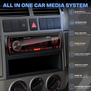 Car Stereo Bluetooth Car Radio - Single Din AM FM Digital Media Receiver - LCD Display USB AUX SD EQ Subwoofer Quick Charge APP Remote Control