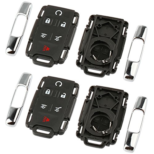 Chrome Key Fob Keyless Entry Remote Shell Case & Pad fits Chevy Tahoe Suburban / GMC Yukon 2014 2015 2016 2017 (M3N-32337100 6-btn), Set of 2