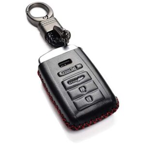vitodeco leather smar key fob case compatible with acura rdx, mdx, ilx, tlx 2016-2020 (4-button, black/red)