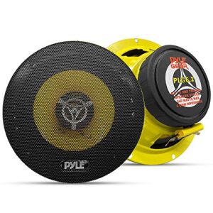 pyle car two way speaker system – pro 6.5 inch 240 watt 4 ohm mid tweeter-audio sound speakers for car stereo w/ 30 oz magnet structure, 2.25” mount depth fits standard oem -plg6.2 (pair) yellow