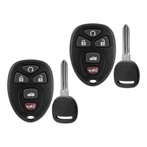 keyless remote start car key fob with ignition key fits chevy impala 2006 2007 2008 2009 2010 2011 2012 2013 cadillac dts buick lucerne chevrolet monte carlo ouc60270, ouc60221 (pack of 2)