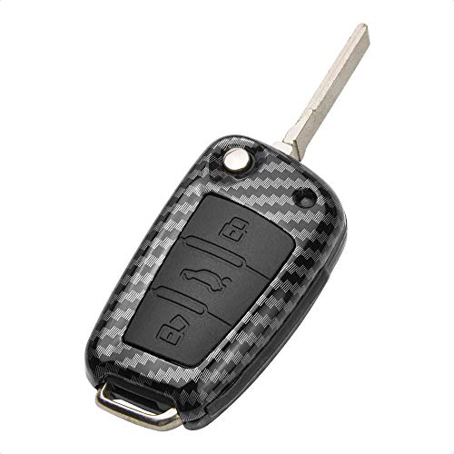 TANGSEN Flip Key Fob Case Compatible with AUDI A1 A3 A4 A5 A6 A8 Q3 Q5 Q7 R8 RS4 S3 S4 S5 S6 S8 TT 3 4 Button Keyless Entry Personalized Double Protective Cover ABS Plastic Carbon Fiber Black Silicone