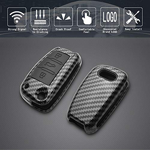 TANGSEN Flip Key Fob Case Compatible with AUDI A1 A3 A4 A5 A6 A8 Q3 Q5 Q7 R8 RS4 S3 S4 S5 S6 S8 TT 3 4 Button Keyless Entry Personalized Double Protective Cover ABS Plastic Carbon Fiber Black Silicone