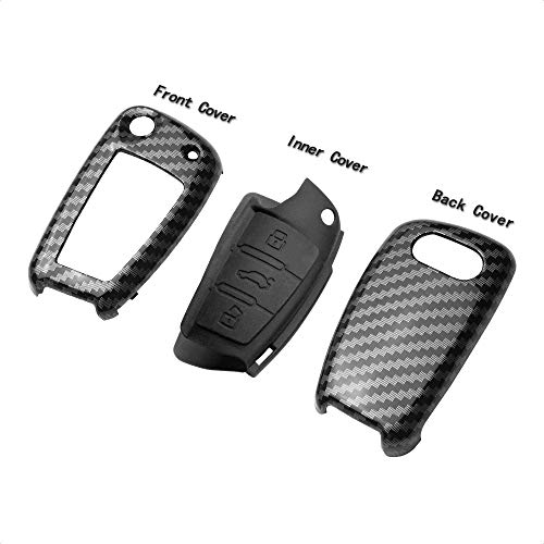 TANGSEN Flip Key Fob Case Compatible with AUDI A1 A3 A4 A5 A6 A8 Q3 Q5 Q7 R8 RS4 S3 S4 S5 S6 S8 TT 3 4 Button Keyless Entry Personalized Double Protective Cover ABS Plastic Carbon Fiber Black Silicone