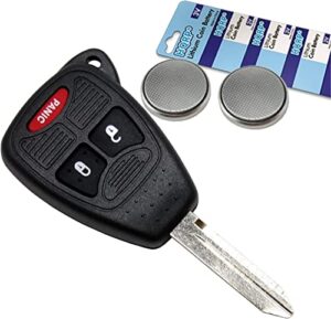 hqrp key-fob remote shell case cover smart key keyless and two batteries compatible with dodge ram 1500/2500/ 3500 2005 2006 2007 2008 05 06 07 08