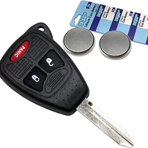 HQRP Key-Fob Remote Shell Case Cover Smart Key Keyless and Two Batteries Compatible with Dodge Ram 1500/2500/ 3500 2005 2006 2007 2008 05 06 07 08