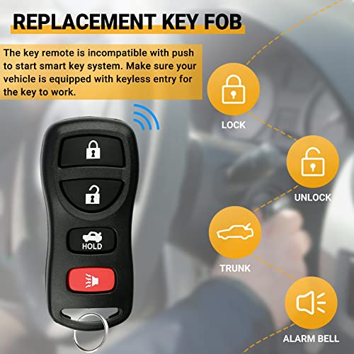 Car Key Fob Keyless Entry Remote Compatible with Nissan Altima/Armada/Maxima/350Z/Quest/Sentra/Infiniti EX35/FX35/ FX45/ G35/I35/QX56 2002-2017 KBRASTU15 4 Button Replacement Key-2 Packs