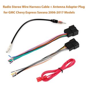 RED WOLF Car Radio Stereo Wire Harness Cable + Antenna Adapter Plug for GMC Chevy Express Savana Buick 2006-2013 Models