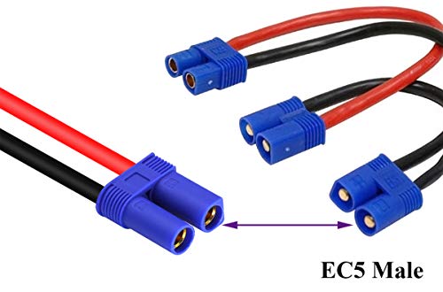 AAOTOKK EC5 to O Ring Terminal Cable,EC5 Female to O Ring Eyelet Terminal Plug Connector Cable 10AWG RC ESC Charger Side Power(40cm/15inch)