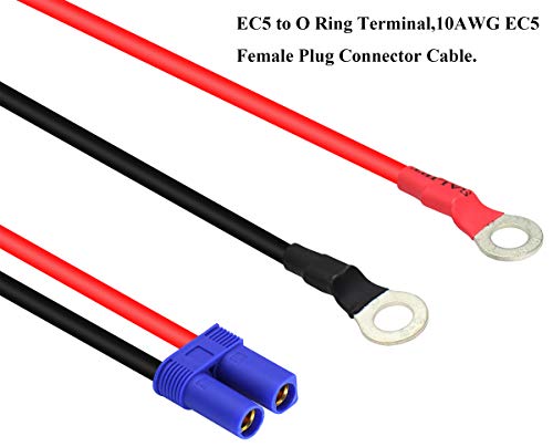 AAOTOKK EC5 to O Ring Terminal Cable,EC5 Female to O Ring Eyelet Terminal Plug Connector Cable 10AWG RC ESC Charger Side Power(40cm/15inch)