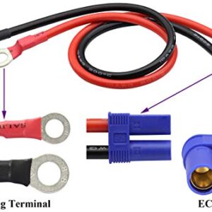 AAOTOKK EC5 to O Ring Terminal Cable,EC5 Female to O Ring Eyelet Terminal Plug Connector Cable 10AWG RC ESC Charger Side Power(40cm/15inch)