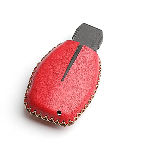 WFMJ Leather for Mercedes Benz C E M S CLS CLK GLK GLC G Class Remote 3 4 Buttons Key Fob Case Cover Keychain Chain (Red)