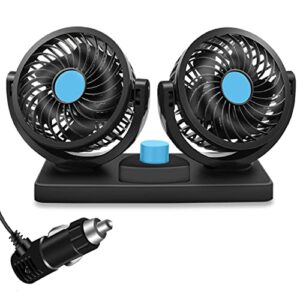car cooling fan, yyoomi cigarette lighter electric 12v car fans with 360° rotatable dual head, automobile vehicle fan for car truck, suv, rv, boat, powerful & quiet