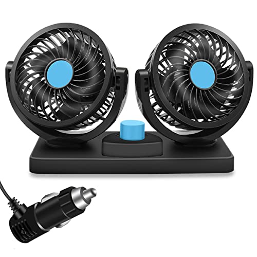 Car Cooling Fan, YYoomi Cigarette Lighter Electric 12V Car Fans with 360° Rotatable Dual Head, Automobile Vehicle Fan for Car Truck, SUV, RV, Boat, Powerful & Quiet