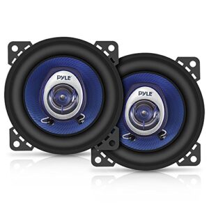 pyle 4″ car sound speaker (pair) – upgraded blue poly injection cone 2-way 180 watt peak w/ non-fatiguing butyl rubber surround 110 – 20khz frequency response 4 ohm & 3/4″ asv voice coil – pl42bl