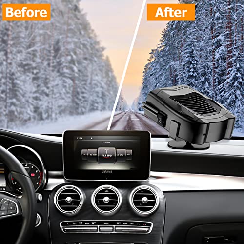 Car Heater, 12V 150W Portable Car Heater Fans, 2 in 1 Heating and Cooling Fast Heating Defrost Defogger with Plug in Cigarette Lighter, 360° Rotary Base Windshield Fan for Car SUV Truck (Black)