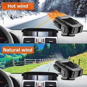 Car Heater, 12V 150W Portable Car Heater Fans, 2 in 1 Heating and Cooling Fast Heating Defrost Defogger with Plug in Cigarette Lighter, 360° Rotary Base Windshield Fan for Car SUV Truck (Black)