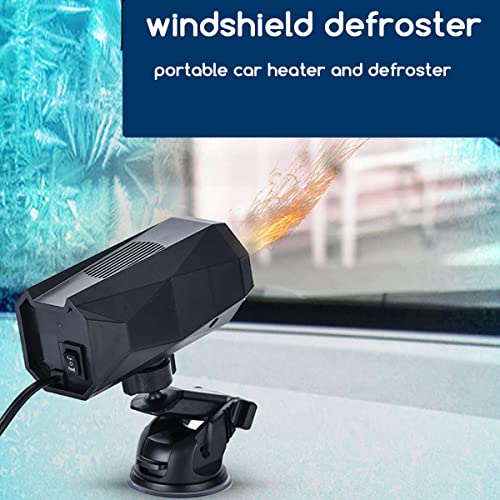 Car Heater with Fan, 12V Portable Windshield Defogger and Defroster, 2-in-1 Fast Car Heater Defroster with Suction Holder, Car Heater that Plugs into Cigarette Lighter for Most Cars