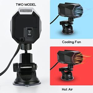 Car Heater with Fan, 12V Portable Windshield Defogger and Defroster, 2-in-1 Fast Car Heater Defroster with Suction Holder, Car Heater that Plugs into Cigarette Lighter for Most Cars