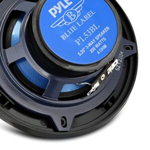 Pyle 5.25” Car Sound Speaker (Pair) - Upgraded Blue Poly Injection Cone 3-Way 200 Watt Peak w/Non-fatiguing Butyl Rubber Surround 100-20Khz Frequency Response 4 Ohm & 1" ASV Voice Coil - Pyle PL53BL