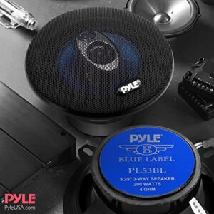 Pyle 5.25” Car Sound Speaker (Pair) - Upgraded Blue Poly Injection Cone 3-Way 200 Watt Peak w/Non-fatiguing Butyl Rubber Surround 100-20Khz Frequency Response 4 Ohm & 1" ASV Voice Coil - Pyle PL53BL