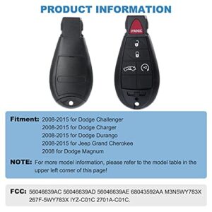 ECCPP 2X Key Fob 08-15 for Chrysler 300 for Dodge Challenger Durango Magnum for Jeep Grand Cherokee Keyless Entry Remote 56046639AC 56046639AD 56046639AE-433Mhz